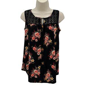 Tutta Bella Maternity Floral Sleeveless Blouse Lace Detail Black Multi S